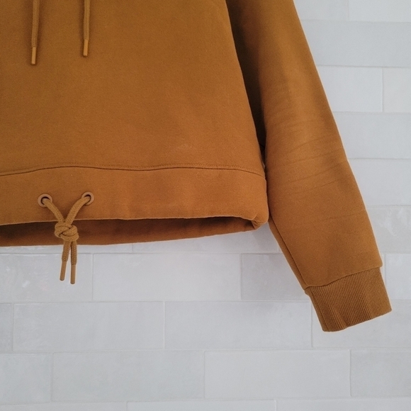 Zyia Camel Cropped Hoodie Drawstring Rust Burnt Orange Brown Logo Sleeve Small - Picture 5 of 10